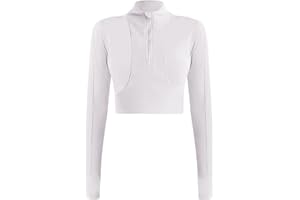 KTILG Womens Cropped Jacket Half Zip Pullover Slim Fit Yoga Running Athletic Workout Jackets Long Sleeve Activewear Top