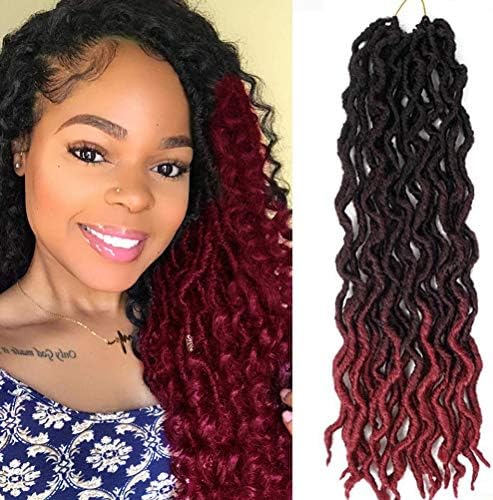 Wavy Goddess Locs Ombre Crochet Hair 18" NU Locs 100% Kanekalon Fiber Faux Locs African Roots Dreadlocs Synthetic Braiding Hair Extensions (18"Gypsy Locs (8 packs), TBug)