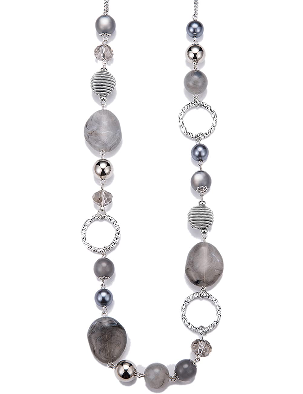BULINLIN Long Beaded Silver Necklace for Her Crystal Bead Sweater Chain Fashion Jewelry Necklace Birthday Gifts for Women Mum(Grey) — image 1