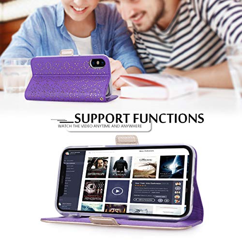 WWW iPhone Xs Max (6.5 inch) 2018 Case, [Luxurious Romantic Carved Flower] Leather Wallet Case with [Inside Makeup Mirror] and [Kickstand Feature] for iPhone Xs Max 6.5 Inch (2018 Released) Purple - Thumbnail 5