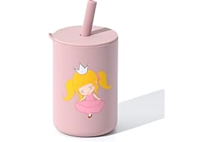 JOYIT Silicone Open Straw Cups for Toddlers | Open Cup for Baby 6 oz | Baby Training Cup (Princess-Pale Mauve)