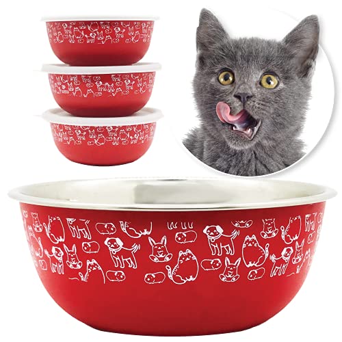 Cat Food Bowls with Lids Stainless Steel Set of 3 for cat, Dog, Guinea