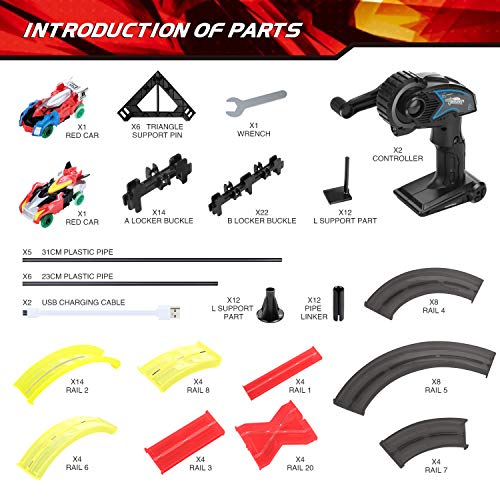 Peradix RC Slot Car Double Rail Race Car DIY Assembly Toy Playset 3D Racing Track 151PCs 960cm with 2 Cars+2 Remote Controller for Kids Age 6+ - Thumbnail 5