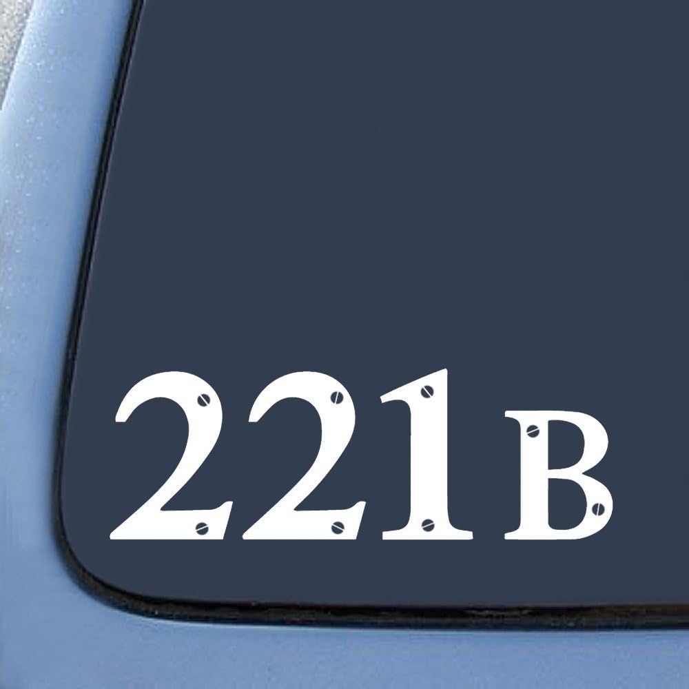 Sherlock Holmes Inpsired 221B Baker Street Sticker Decal Notebook Car Laptop 5" (White)