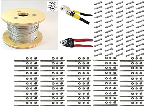 1/8 Cable Railing Kit .Stainless Steel 316 Cable 1/8 119 500 ft, End Fitting Stainless Steel 316 50-Pack, Domehead Terminal 50-Pack,1 Cutter and Crimping Tool.