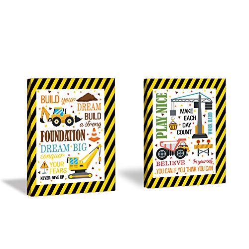 CHDITB Framed Cartoon Construction Vehicles Art Print Inspirational Quote Wall Art Painting,Set of 2 Pieces (11.8x15.6inch) Motivational Saying Poster for Kids Room Nursery Decor-Ready to Hang - Thumbnail 5
