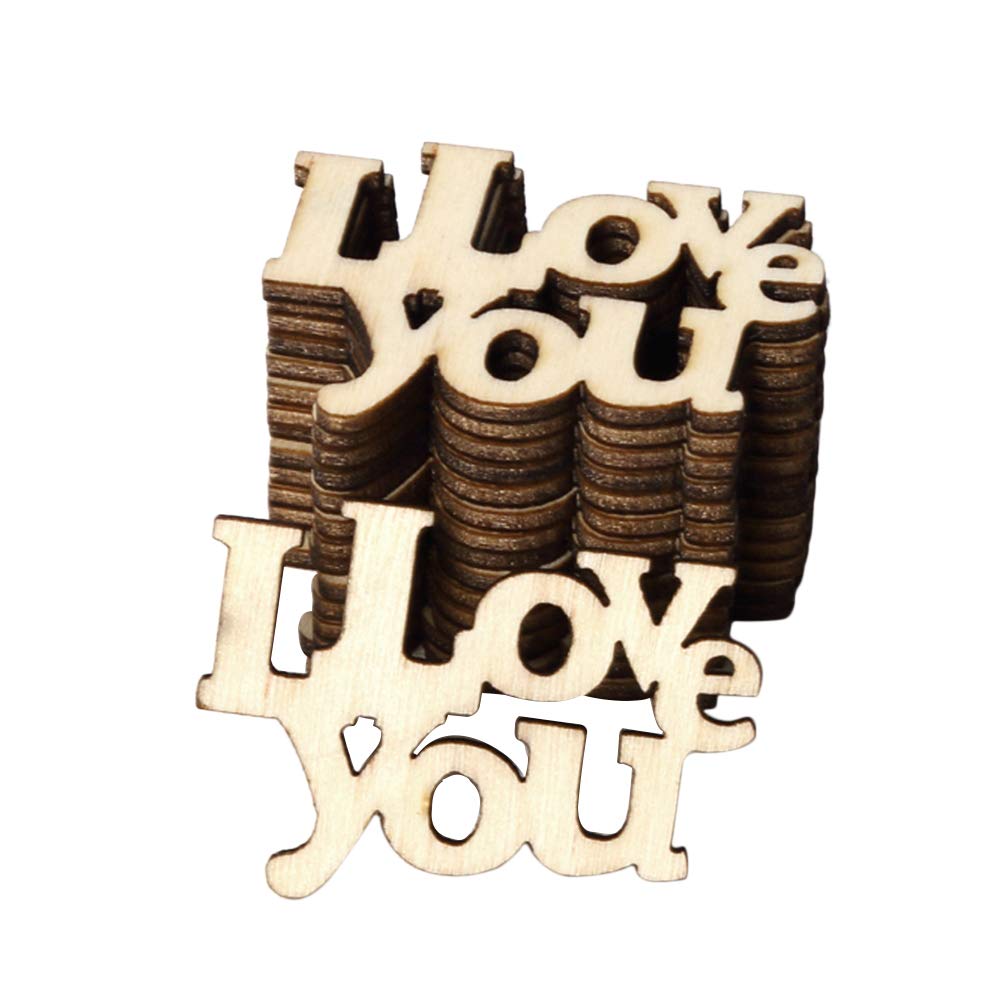 Amosfun 15pcs Wooden Letter I Love You Unfinished Wood Words Wood Pieces for Crafts Wedding Party Home Decoration