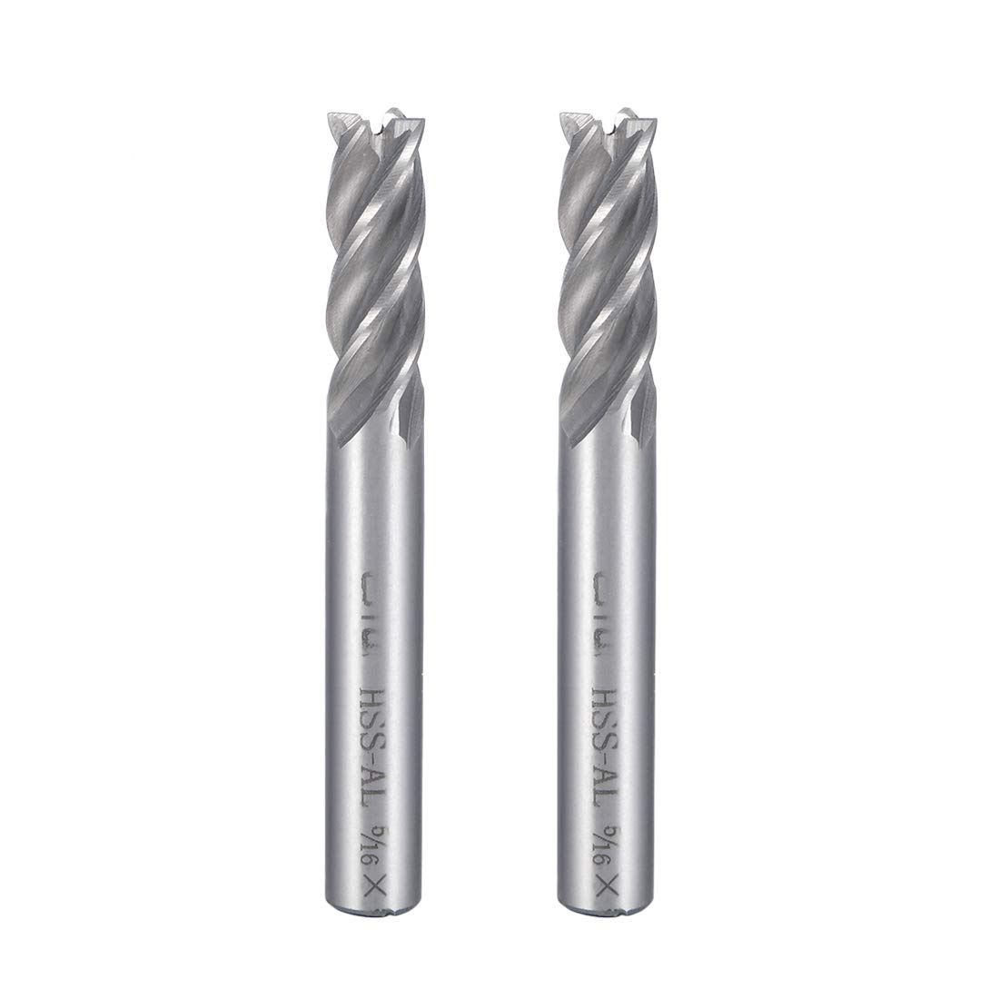 Sourcingmap 2Pcs 5/16" Cutting HSSAL Spiral Drill Bit Straight End Mill Cutter 4 Flute with 5/16" Shank