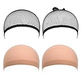 eBoot 4 Pack Nylon and Mesh Wig Cap, Neutral Nude Beige and Black