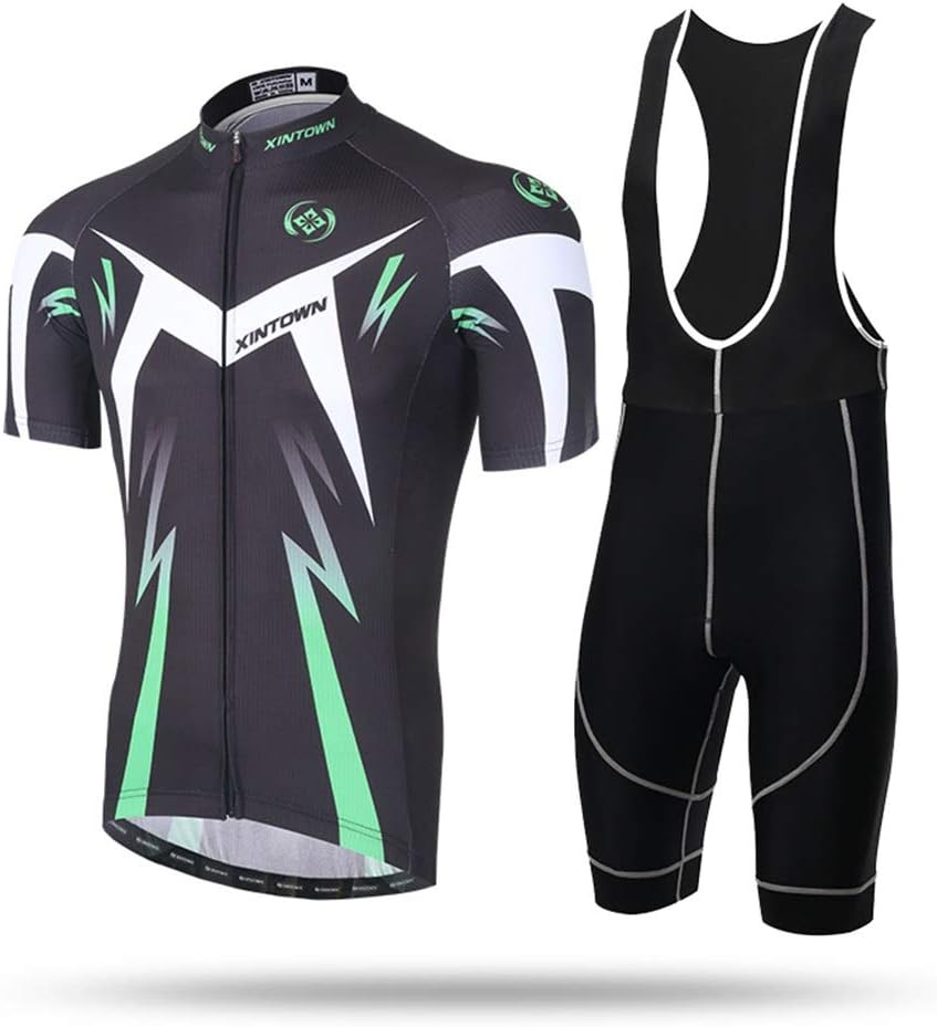 3D Gel Seat Short Sleeve Bicycle Riding Dresses + Strap Pants Set with Green Summer Quick Dry Cycling Jerseys Breathable Men Outdoors Pad Distance Road Race Cycling Clothing Uniforms (Size : XL)