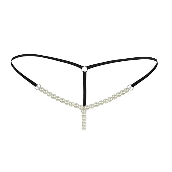 YiZYiF Damen G-Strings mit Perlenstring Tangas Slip Höschen Dessous mit Zwei Ketten