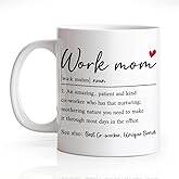 Gkodw Work Mom 11oz Double-Sided Ceramic Mug, Funny Definition Coffee Mug for Women, Work Mom Gifts for Coworker Female Leader Lady, Christmas Office Thanksgiving Gifts for Working Mother Wife Auntie
