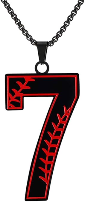 M MOOHAM Baseball Necklaces for Boys with Number 7, Black Stainless Steel Baseball Chain Number 