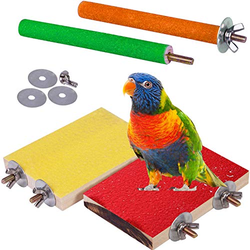 QMSKI 4 PCS Bird Perch Stand Toy, Wood Parrot Perch Stand Platform Paw Grinding Stick Rough Sand Wood Perch Parrot Cage Accessories