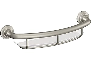 Moen Home Care Bathroom Safety 16 Inch Handicap Grab Bar for Bathtub and Shower with Storage Shelf, Elderly Assistance Product, Brushed Nickel, R2356DBN
