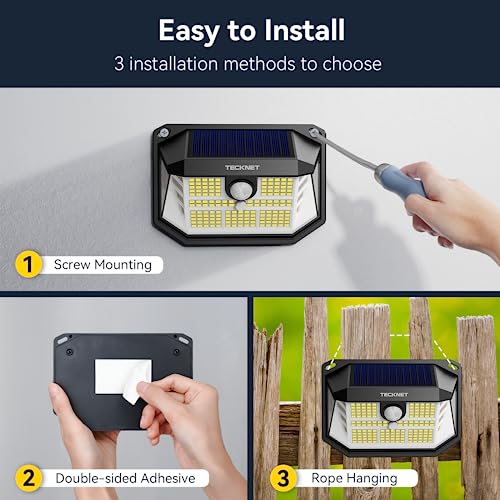 TECKNET Outdoor Solar Light, 231 LED/300° Illumination (Illuminates 35㎡) High Brightness Solar Lights with Motion Sensor, 3 Modes IP65 Waterproof Solar LED Spotlights for Garden, Garage, Patio