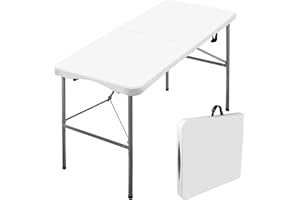 GENERIC 4 ft Portable Folding Table, Idustrial Heavy-Duty Foldable Table with Carrying Handle, Locks, Stright Legs for Indoor & Outdoor Party, Barbeque, Camping, Board Games - White