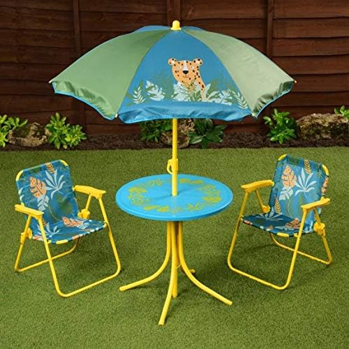 Mmj Children S Patio Set 2 X Chairs 1 X Table 1 X Parasol Children Furniture Outdoor Patio Seat 4pc Cheetah Amazon Co Uk Garden Outdoors