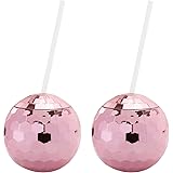 WATFOERS Disco Flash Ball Cocktail Cup Nightclub Bar Party Flashlight Straw Wine Glass Drinking Syrup Tea Bottle Rose Gold B 