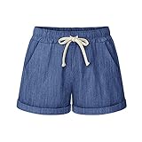 Gooket Women's Elastic Waist Cotton Linen Casual Beach Shorts with Drawstring