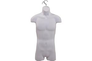 SSWBasics Male Molded Shatterproof White Shapely Torso Form with Hook - Fits Men's Sizes