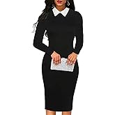 Aphratti Women's Peter Pan Collar Wear to Work Business Office Wear Outfits Classy Fall Midi Sheath Dress with Sleeves