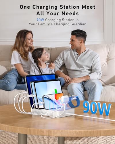 SooPii 90W Charging Station for Multiple Devices, 6 Ports Multi USB C Charging Station with 6 Mixed Short Cables, 20W PD Charging Dock for iPhone, Galaxy, iPad, Tablet and More