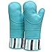 RED LMLDETA Heat Resistant 550 Degree Oven mitt, Silicone Oven Hot Mitts - 1 Pair, Extra Long Professional Baking Oven Gloves - Food Safe,Pot Holders Cooking,Grilling,Kitchen (Blue Mittens)