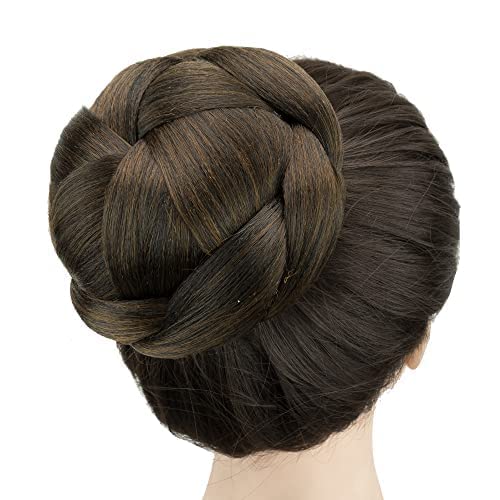 IMISSU Large Size Dancer Braided Chignon Hair Cover Donut Hairpieces Scrunchie Hair Bun Wig Updo on Wedding Party (M4 Mix Brown)