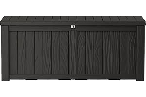 Yardgrace Extra-Large 150 Gallon Outdoor Chest Storage Waterproof - Outside Storage Box & Bench, Resin Deck Chest for Patio/Pool, Lockable UV-Resistant, Onyx Black