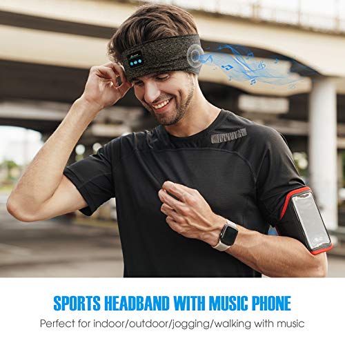 Sleep Headphones Bluetooth Headband, HiFi Wireless Bluetooth 5.0 Music Headband Elastic Sports Headband Headphones with Built-in Thin Headphones for Running Yoga Travel Side Sleepers (Grey)