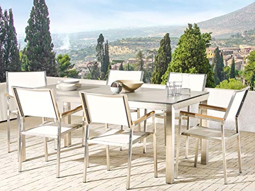 Trendy Gartenmöbel Set Tisch 180 cm in Betonoptik 6 Stühle in Weiß Grosseto – Bild 4