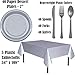 Disposable Party Supplies, Serves 40 - Purple and Silver - Large and Small Paper Plates, 12 oz Plastic Cups, heavyweight Cutlery, Napkins, and Tablecloths. Full Two-Tone Tableware Set