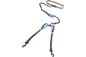 Pet Dreamland Exquisite Hands Free Dual Dog Leash with Tangle-Free Swivel for Large Dogs. Waist Leash for Running with Two Dogs. You Will Absolutely Love This Amazing Dog Walking Belt (Grey and Blue)