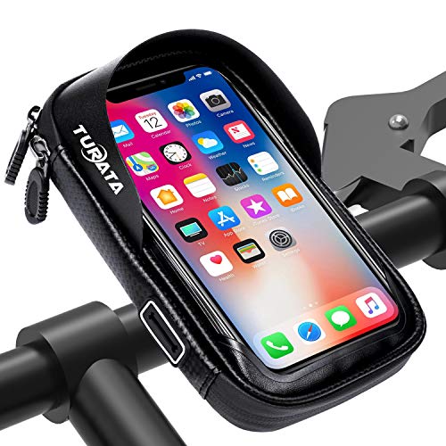 TURATA Handlebar Bike Bag Waterproof Bike Pouch Road Bag Cell Phone Holder Case Front Tube Phone Mount Bag with Sensitive Touch Screen for Galaxy S8, iPhone 7, iPhone X, iPhone Xs, Nexus, Moto Z, LG