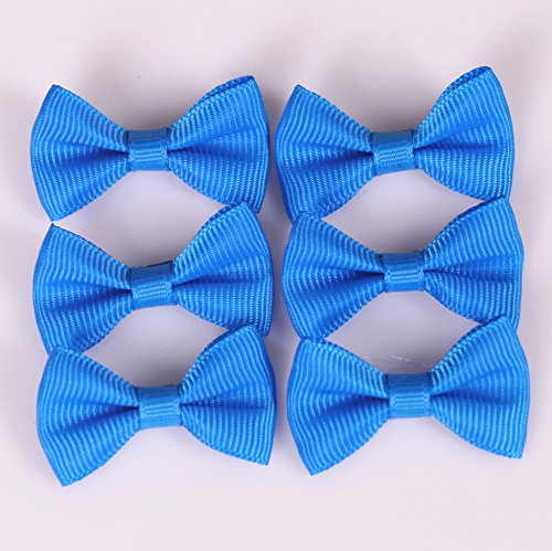 Applique YAKA 60PC Grosgrain Ribbon Mini Bow Ties Craft,Scrapbooking Embellishmen DIY Projects,Bowties Decorations for DIY Kids Hair Clips,Pets Hair Bows(1.5") Blue