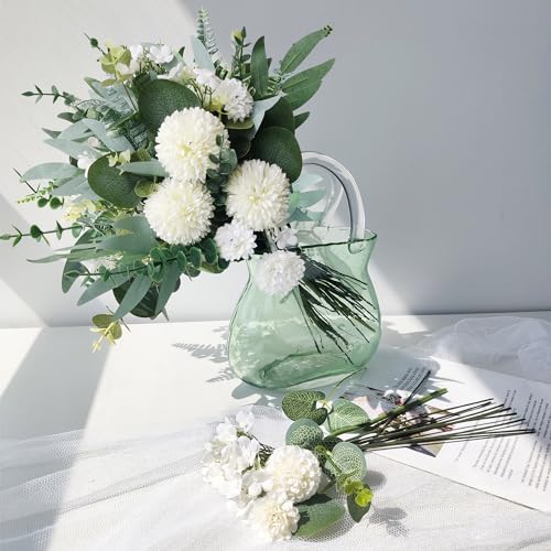 ROLLWAY Pack of 55 Artificial Branches & Artificial Flowers, White Flowers Leaves, Artificial Decorative Branches, Art Flowers, Artificial Flower Bouquet, Eucalyptus Hydrangeas for DIY Bouquet, Bridal Bouquet, Wedding (55, White)