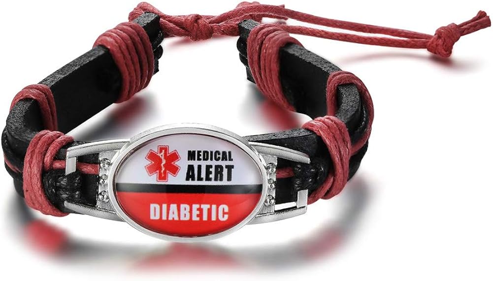 VNOX Diabetes Medical Alert ID Bracelets Adjustable Leather Emergency