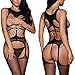 BOOMLEMON Women's Open Bust Bodystocking Crotchless Striped Lingerie Bodysuit Black