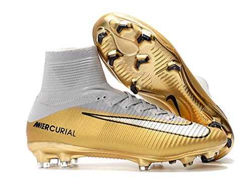 2018 Men s High Ankle Soccer Shoes CR7 Mercurial Superfly V FG Gold/White (US 9.5)