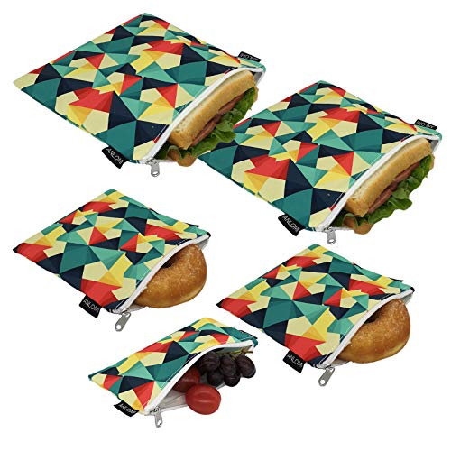 Reusable Sandwich Bags Snack Bags Set of 5 Pack, Dishwasher Safe