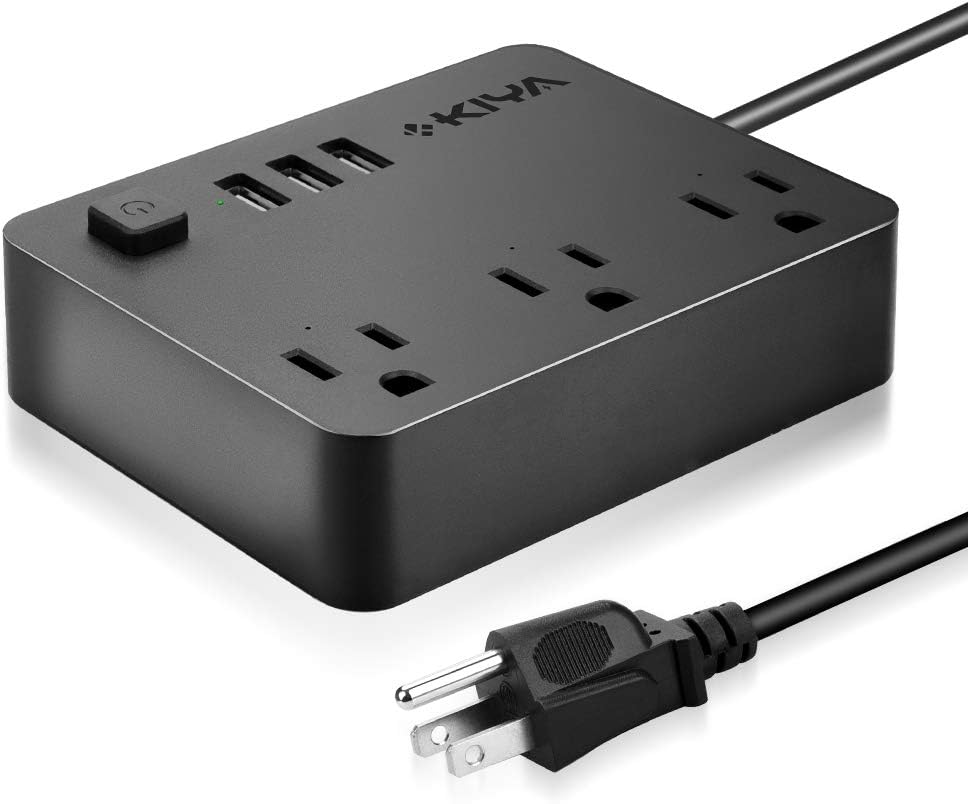 Power Strip with USB, Surge Protector 3 Outlets and 3 USB Ports- with 5 Ft Extension Cord-Flat Plug, for Hotels, Dorm Room, Cruise Ships, and Home-Black