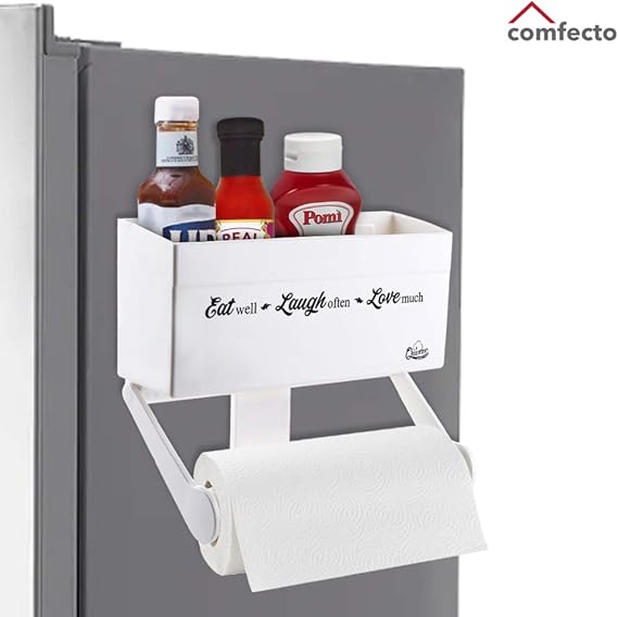 Paper Towel Holder with Storage Shelf for Refrigerator, Mounts