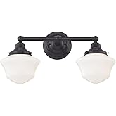 Schoolhouse Bathroom Light Bronze White Opal Glass 2 Light 17 Inch Length