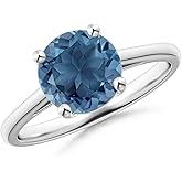 Angara Natural London Blue Topaz Solitaire Ring for Women | Classic Prong-Set Round London Blue Topaz Ring in 14K Solid Gold/Silver/Platinum | December Birthday, Gemstone Jewellery Gift