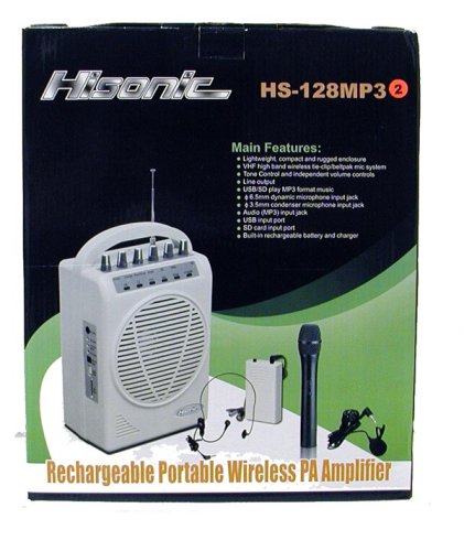 Hisonic HS128MP3 Lithium Rechargeable Battery Wireless Portable PA System with USB & SD Port MP3 Player with Car Cigarette Lighter Cable (HS120B+MP3 Player)