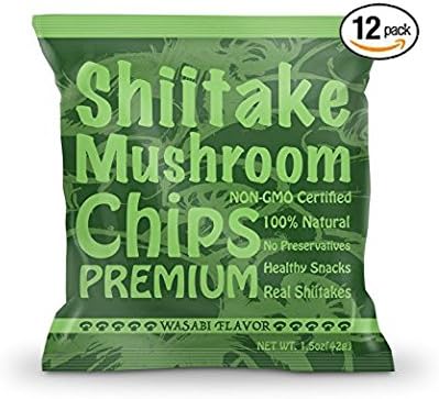 Yuguo Farms | Premium Shiitake Mushroom Chips | Wasabi Flavor | Non-GMO Certified | 1.5 oz bag | Pack of 12