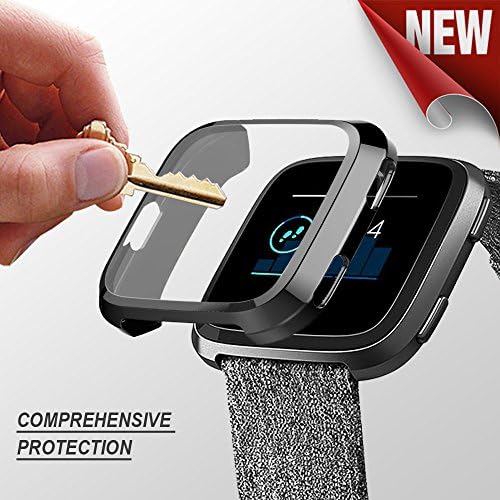 Fitbit Versa Case,ICAA Fitbit Versa Screen Protector TPU All-Around Full Front Protective Case 0.3mm HD Clear Cover for Fitbit Versa Smart Fitness Watch (Black)