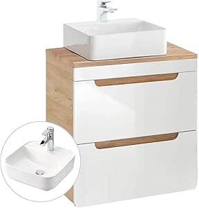 Lomadox - Armario para lavabo (60 cm, con lavabo de cerámica, 2 cajones