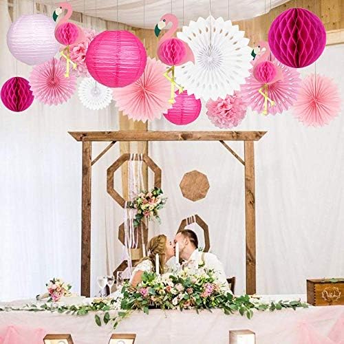 SaYaLa Tropical Party Decorations Pink Flamingo Party Supplies Pom Poms Paper Flowers Tissue Paper Fan Paper Lanterns awaiian Summer Beach Luau Party